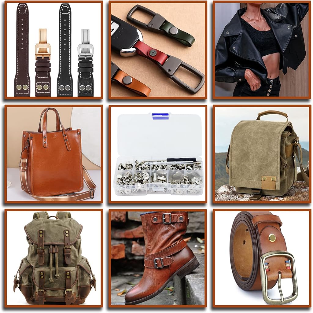 HASTHIP 110 Sets Chicago Screws Kit Silver Metal Chicago Screws of 6 Sizes Leather Rivets Chicago Screws for DIY Leather Crafting Chicago Screws for Leather Belt, Handbags, Luggage Straps, Satchels HASTHIP 110 Sets Chicago Screws Kit Silver Metal Chicago Screws of 6 Sizes Leather Rivets Chicago Screws for DIY Leather Crafting Chicago Screws for Leather Belt, Handbags, Luggage Straps, Satchels